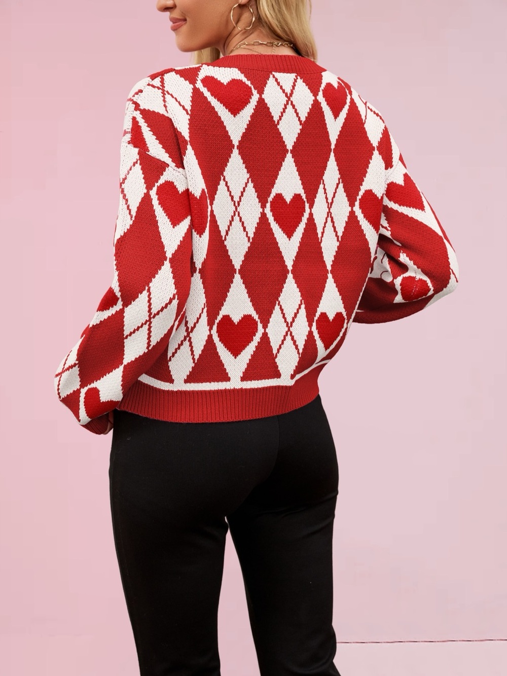 Heart Pattern Button-Up Cardigan - Picture 9 of 10